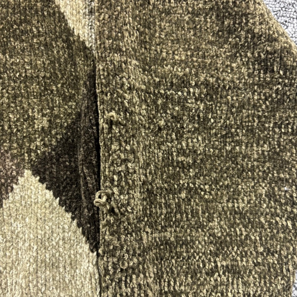 Vintage 1990s Knightsbridge Argyle Chenille Knit Grandpa Sweater Olive Green Med - Picture 4 of 7